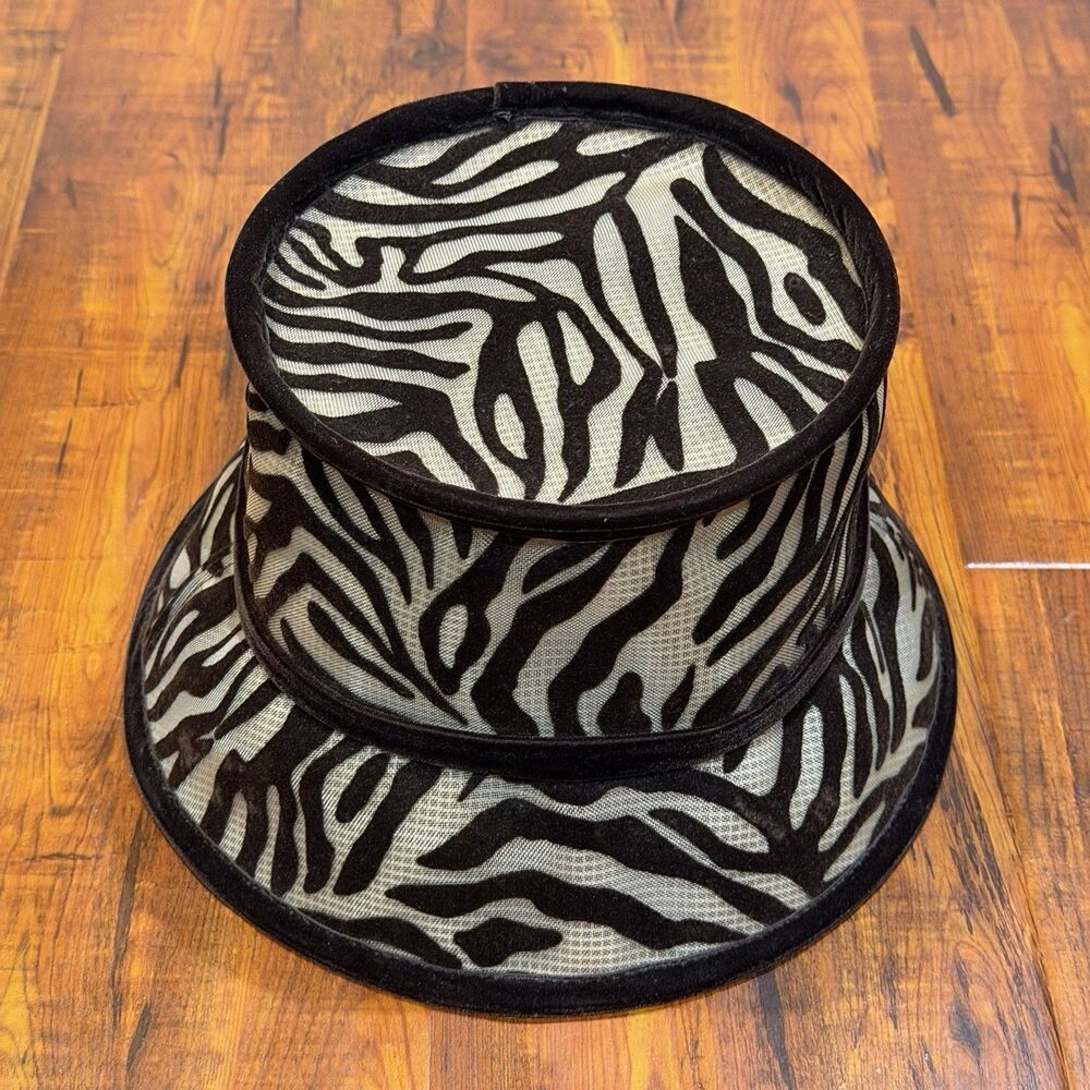 Vintage KOKIN New York Brown Suede Zebra Print Women’s Structured Bucket Hat